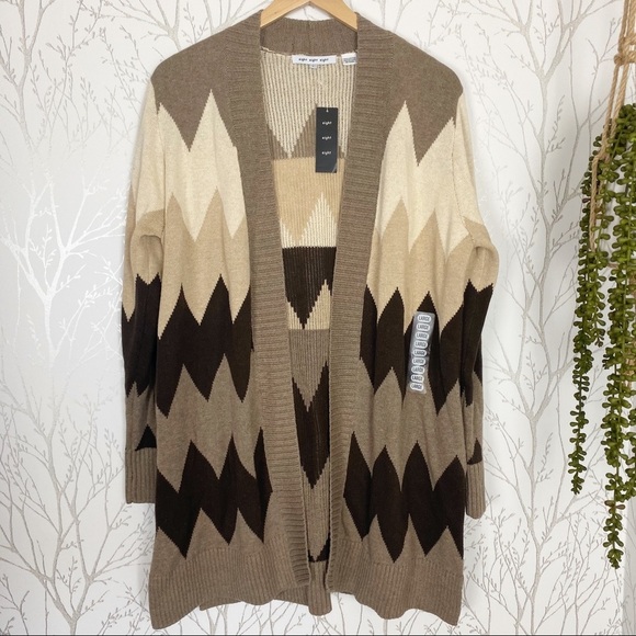 EIGHT EIGHT EIGHT Long Sleeve Cotton Open Front Chevron Cardigan NWT Large - Picture 10 of 10